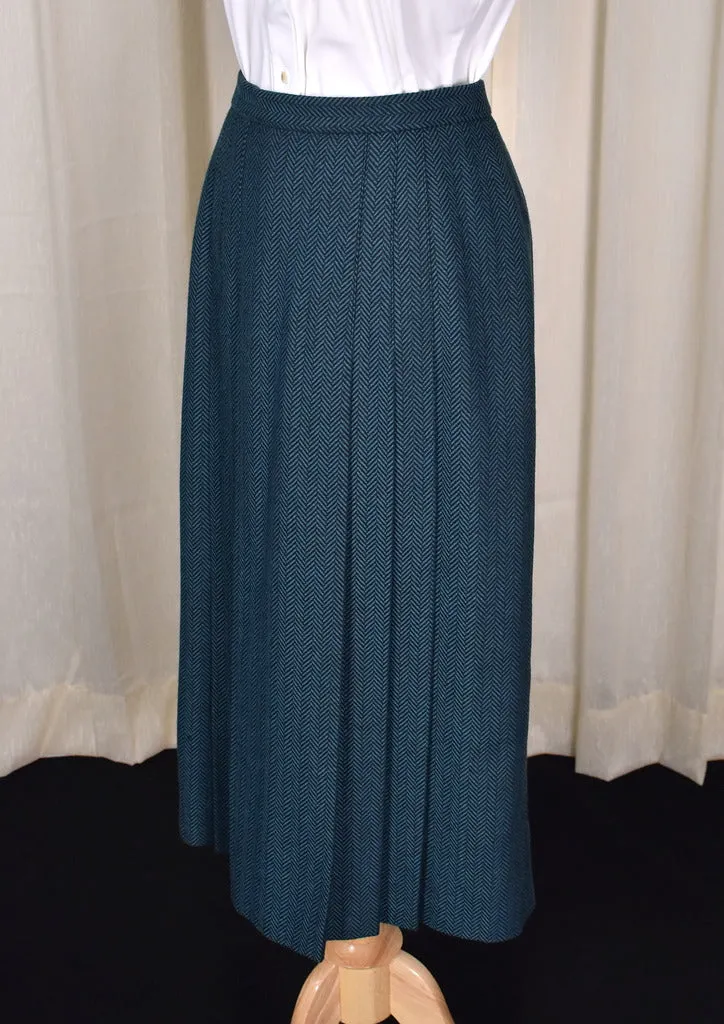 1970s Teal Herringbone Skirt