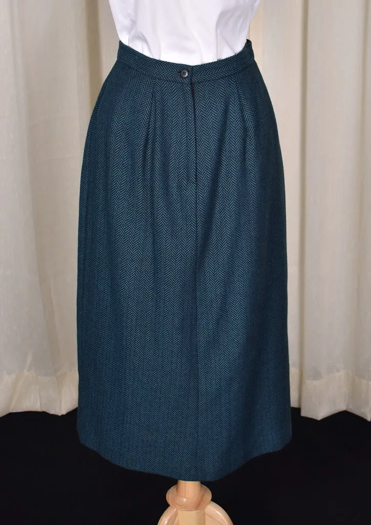 1970s Teal Herringbone Skirt