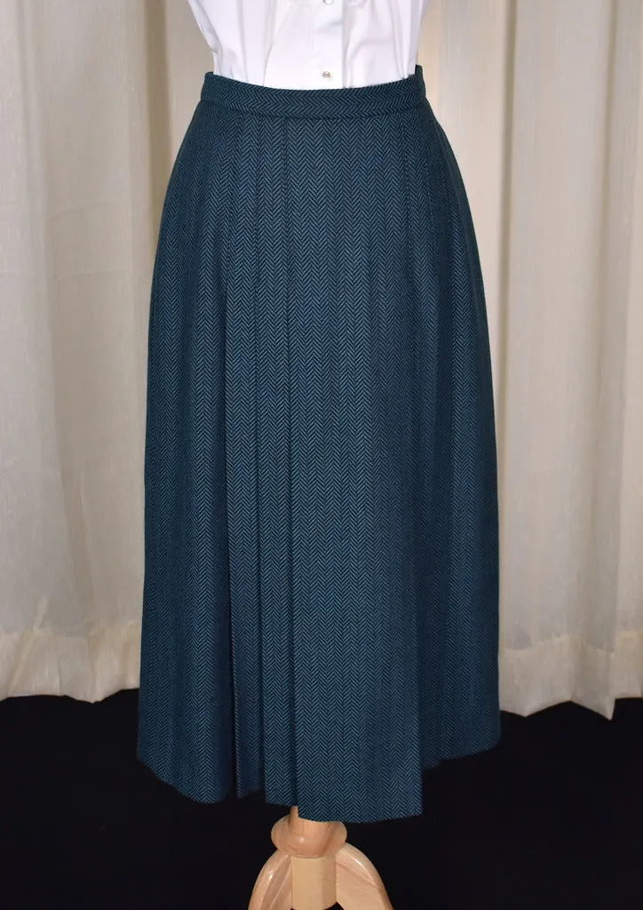 1970s Teal Herringbone Skirt