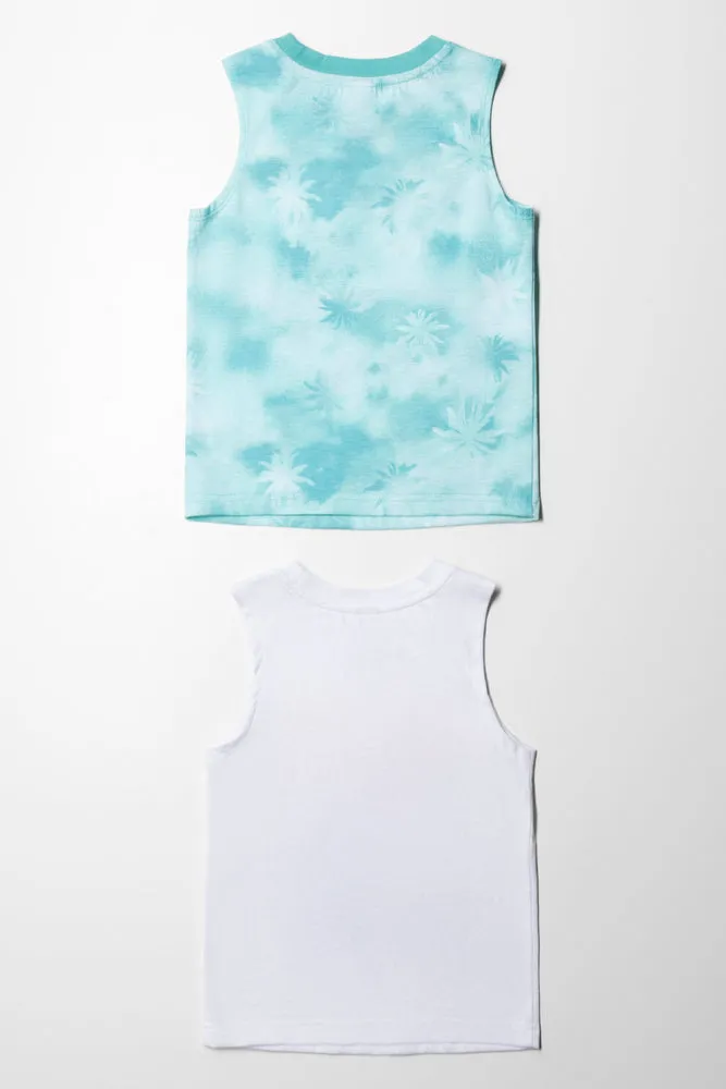 2 Pack Tropical Sleeveless T-Shirts White And Blue