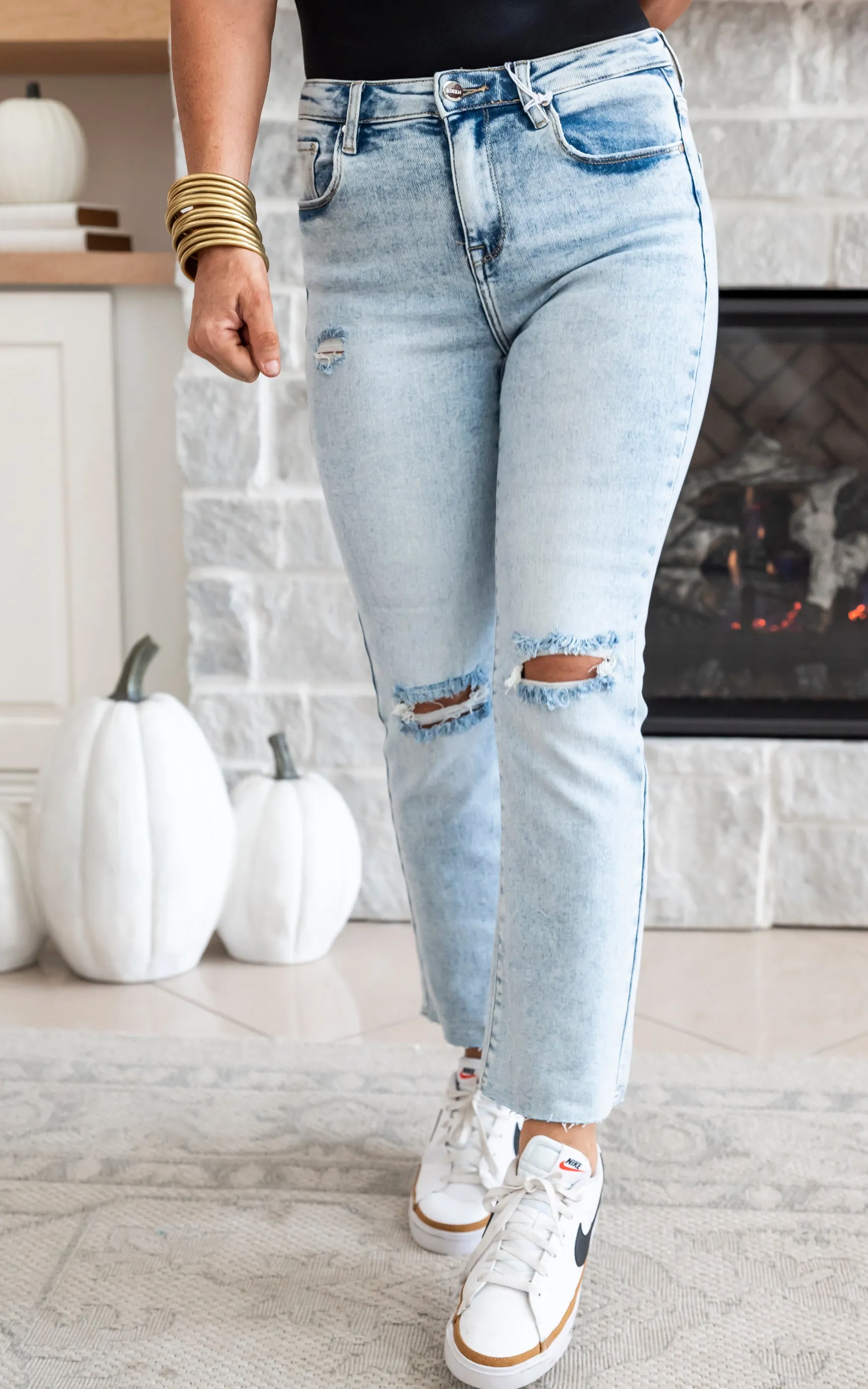 Acid Light High Rise Ankle Straight Denim Jeans | Risen - Final Sale