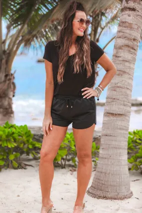 After Dark Black Drawstring Everyday Shorts