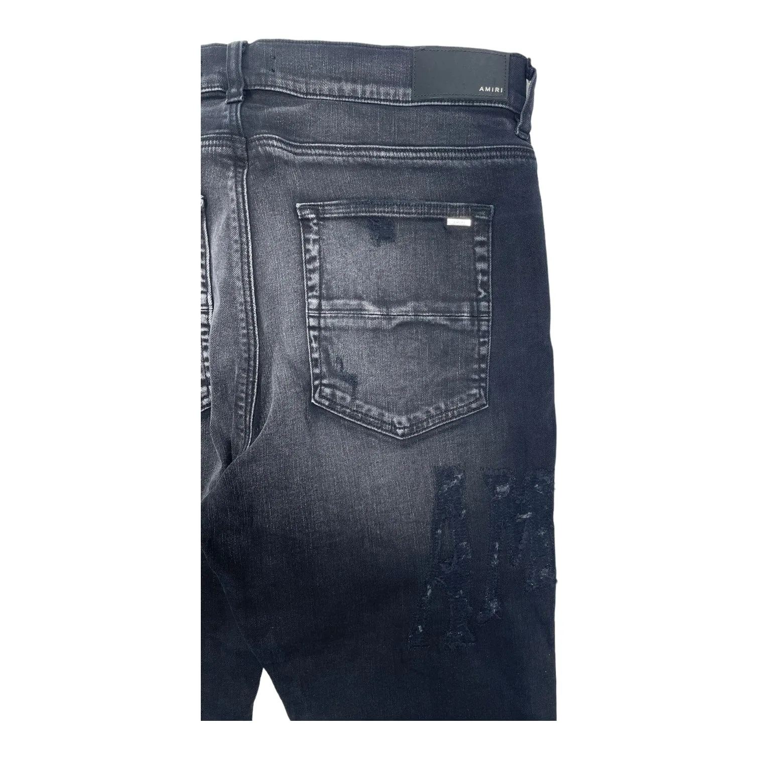 Amiri Distressed Logo Jeans Aged Black