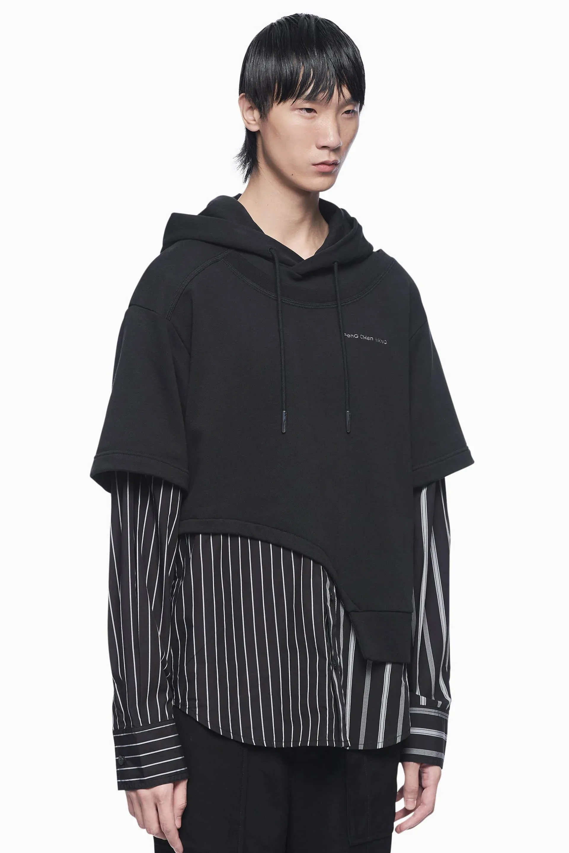 Black Shirting Panelled Hoodie