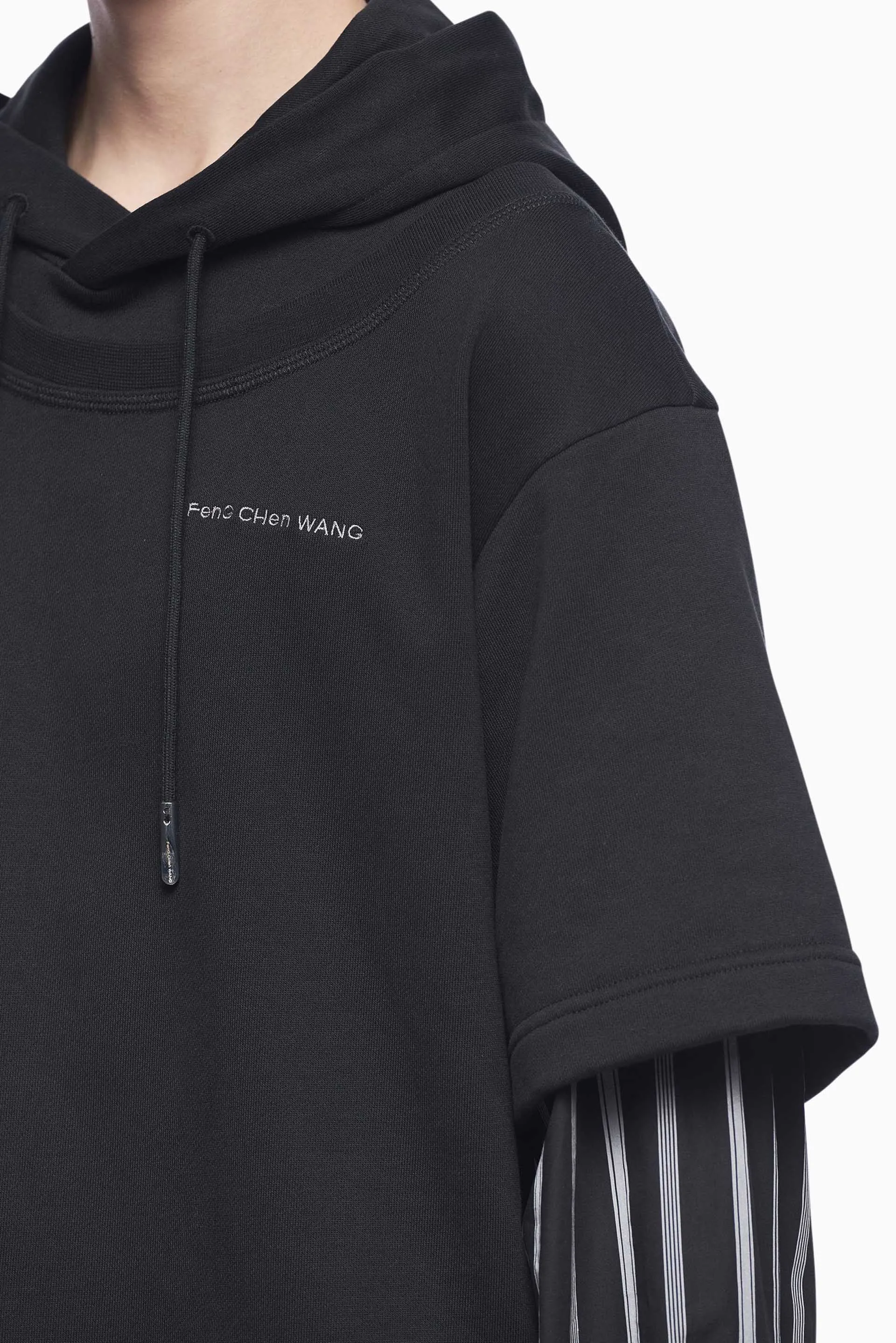 Black Shirting Panelled Hoodie