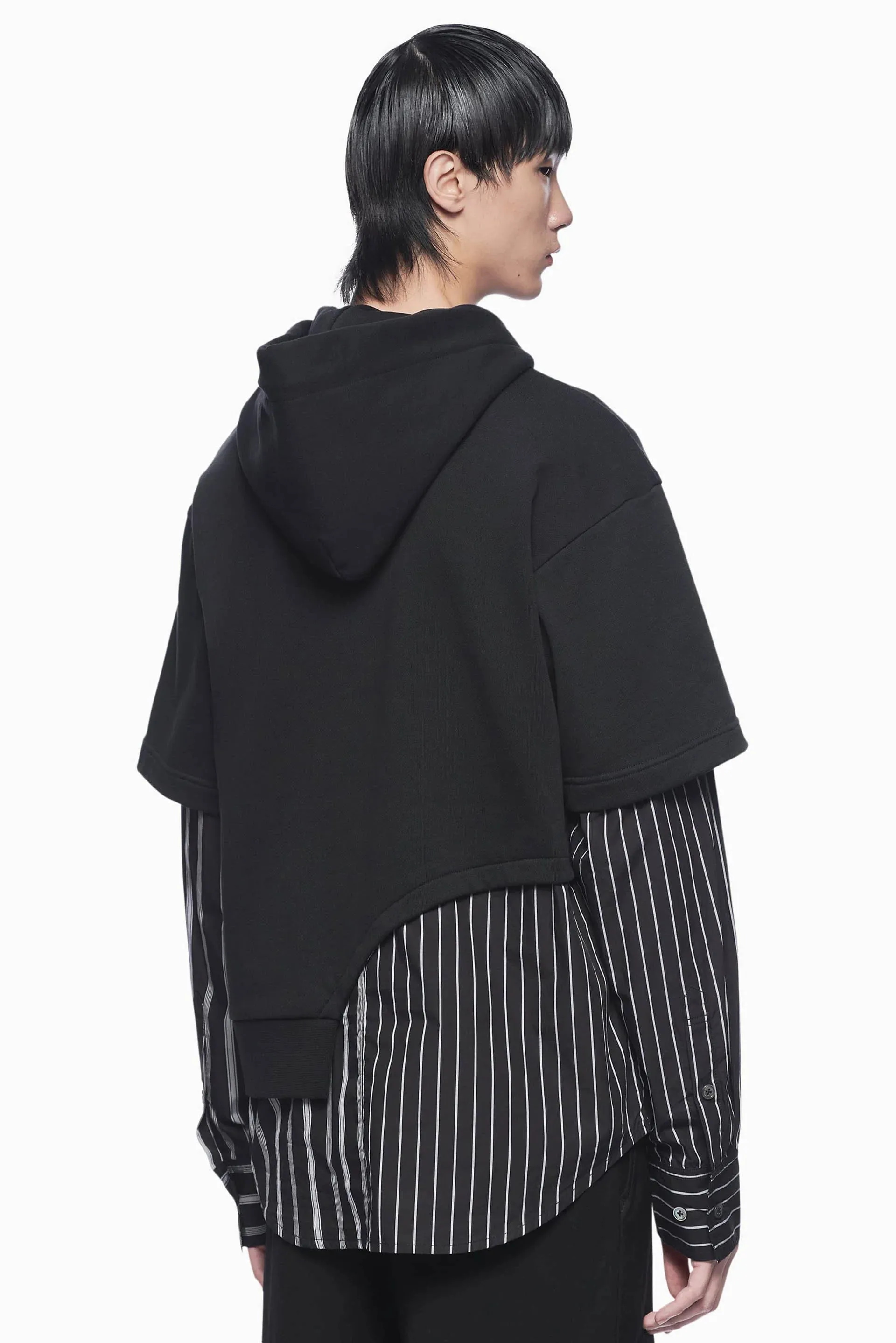 Black Shirting Panelled Hoodie