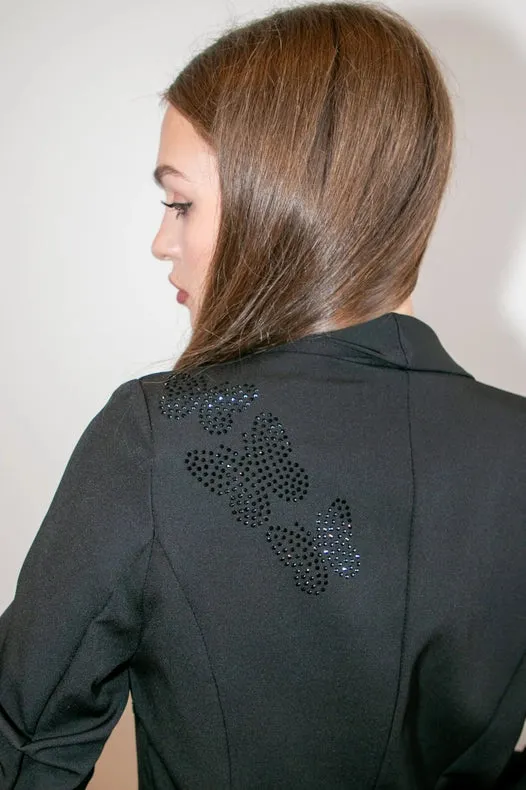 Blazer, Ruched Black, Black Crystal/Lace Butterflies