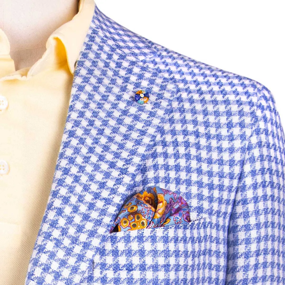 Blue Houndstooth 100% Linen Jacket