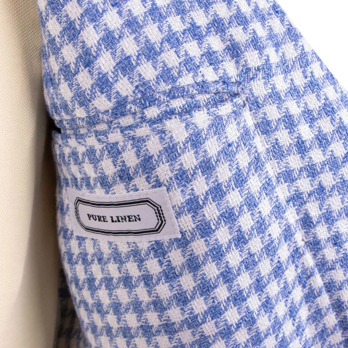 Blue Houndstooth 100% Linen Jacket