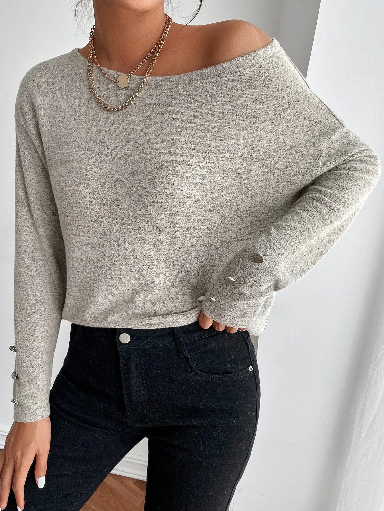 Casual Plain Long Sleeve Round Neck Regular Women T-Shirt