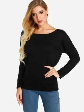 Custom Crew Neck Plain Backless Long Sleeve T-Shirts