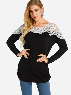 Custom Crew Neck Plain Lace Long Sleeve T-Shirt