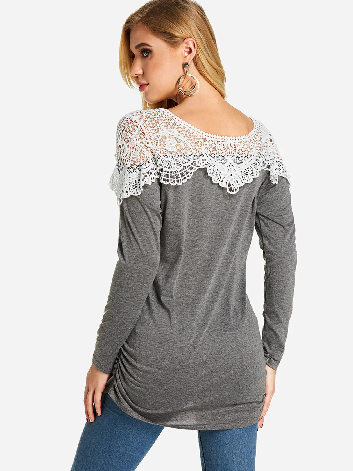 Custom Crew Neck Plain Lace Long Sleeve T-Shirt