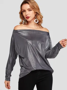 Custom Off The Shoulder Plain Long Sleeve Dark T-Shirts