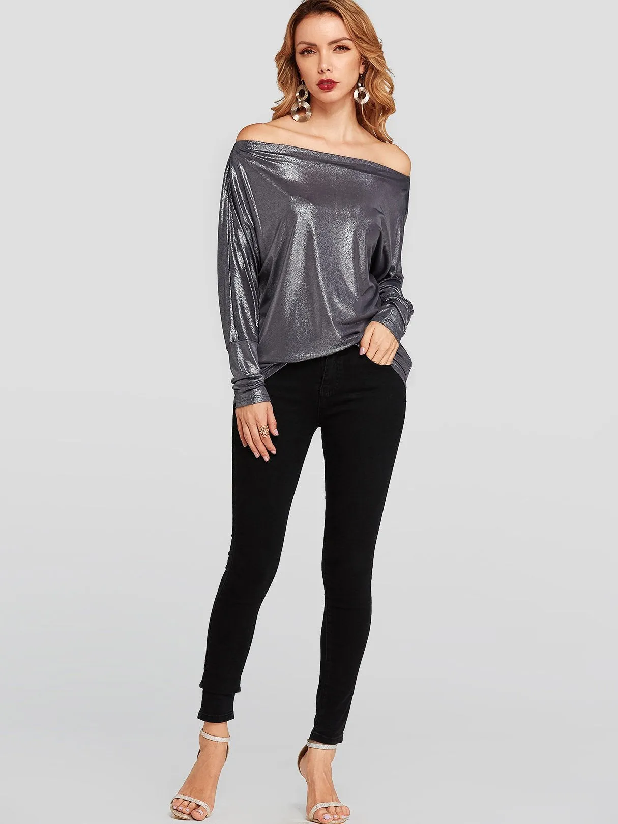 Custom Off The Shoulder Plain Long Sleeve Dark T-Shirts