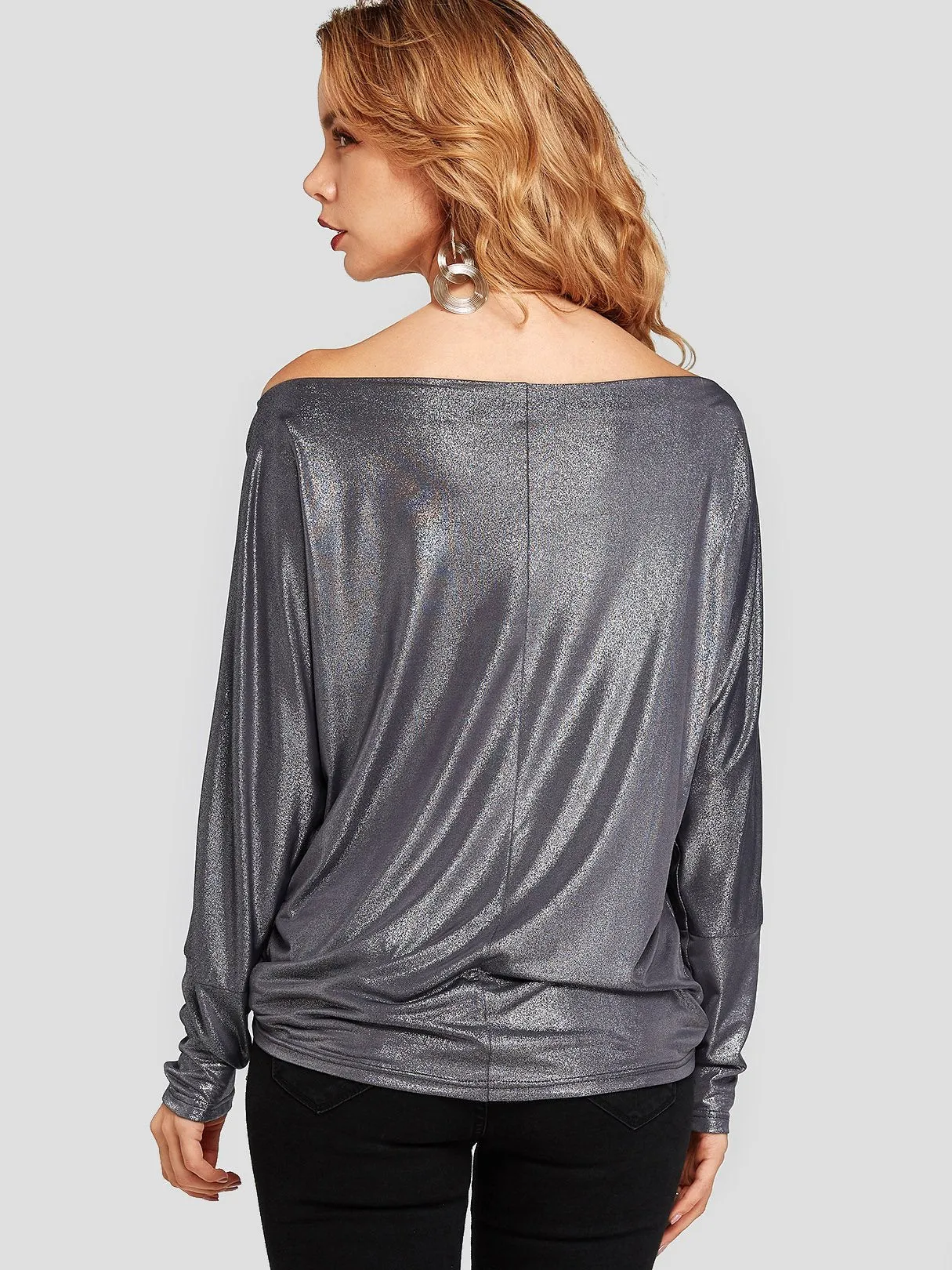 Custom Off The Shoulder Plain Long Sleeve Dark T-Shirts