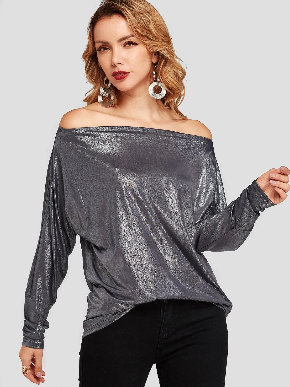 Custom Off The Shoulder Plain Long Sleeve Dark T-Shirts