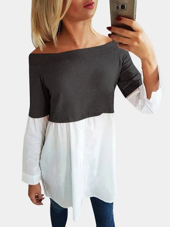 Custom Off The Shoulder Plain Long Sleeve T-Shirts