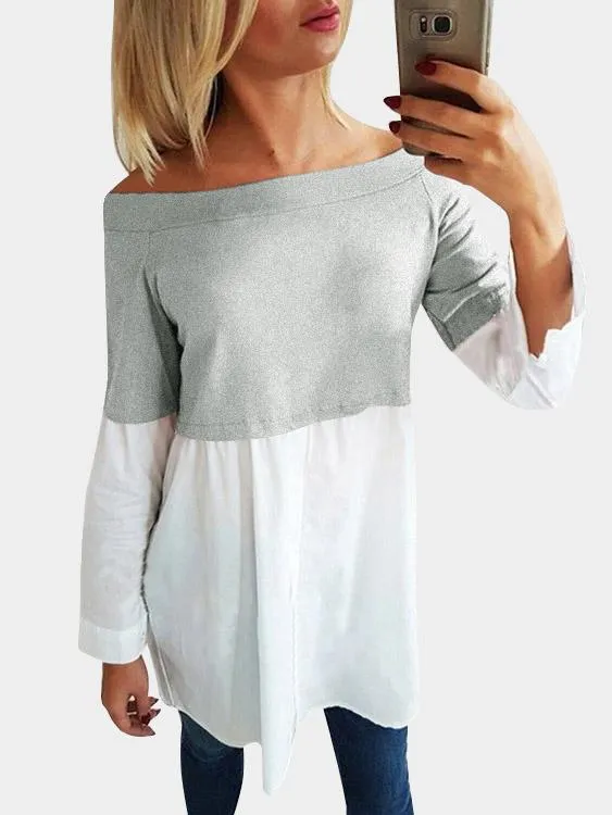 Custom Off The Shoulder Plain Long Sleeve T-Shirts