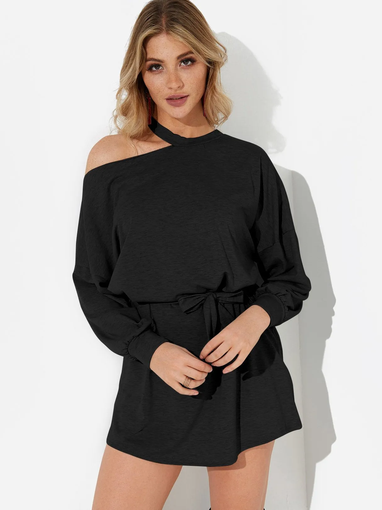 Custom One Shoulder Plain Long Sleeve T-Shirt