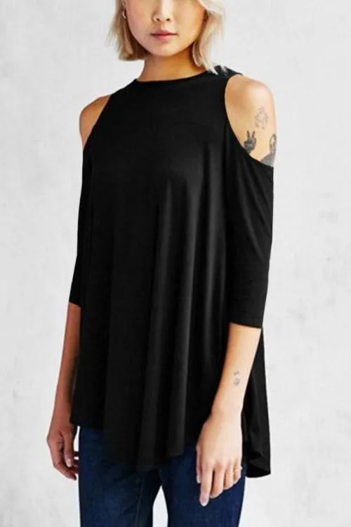 Custom Plain 3/4 Sleeve Irregular Hem Top