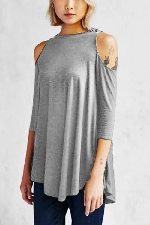 Custom Plain 3/4 Sleeve Irregular Hem Top