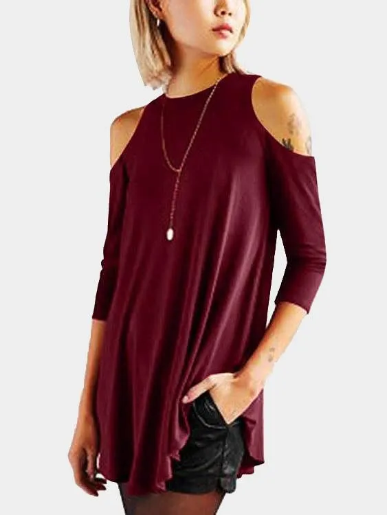 Custom Plain 3/4 Sleeve Irregular Hem Top