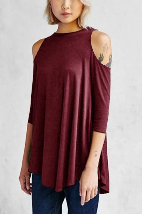 Custom Plain 3/4 Sleeve Irregular Hem Top