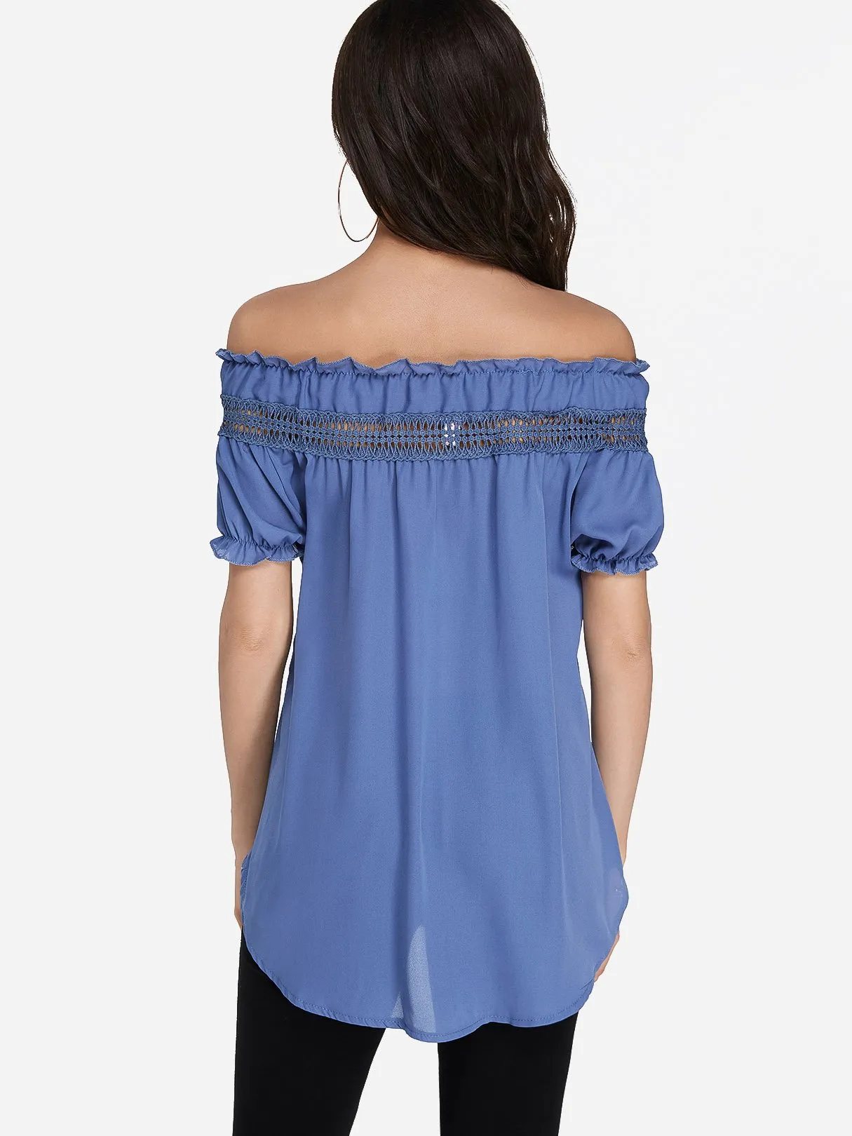 Custom Round Neck Off The Shoulder Plain Lace Hollow Short Sleeve T-Shirts