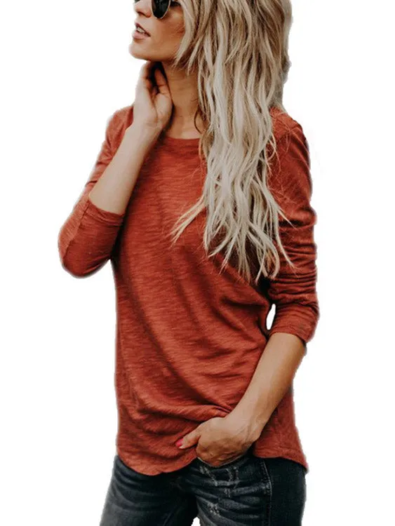 Custom Round Neck Plain Long Sleeve Rust T-Shirts