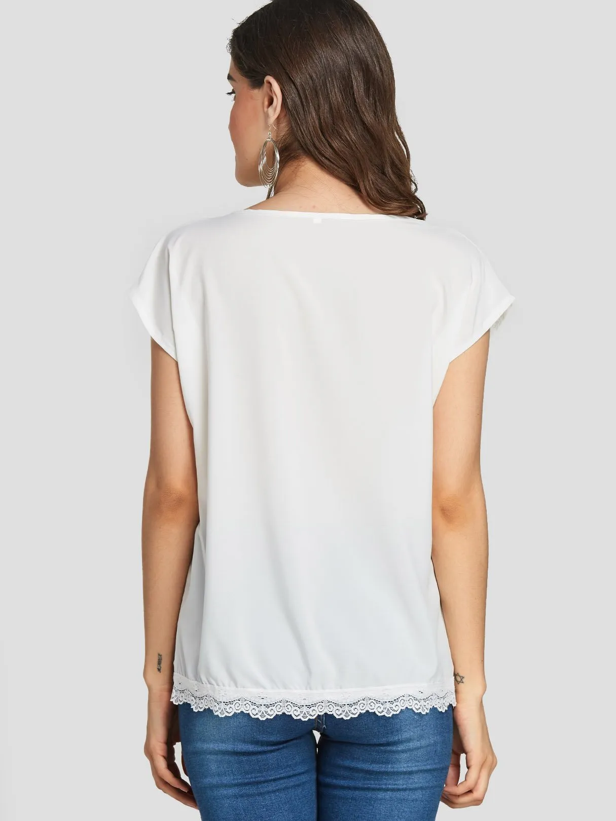 Custom V-Neck Plain Lace Short Sleeve T-Shirts