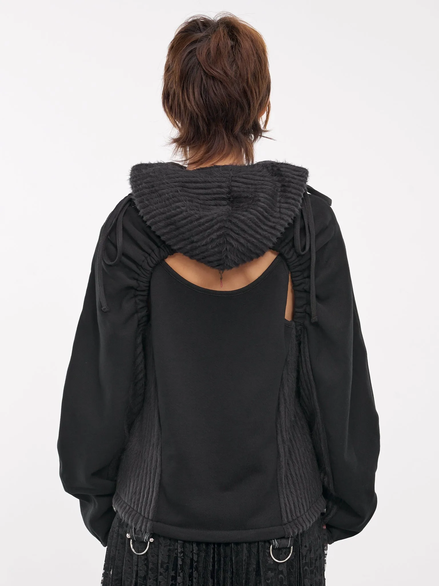 Cut-Out Shirred Hoodie (ATB1193W-BLACK)