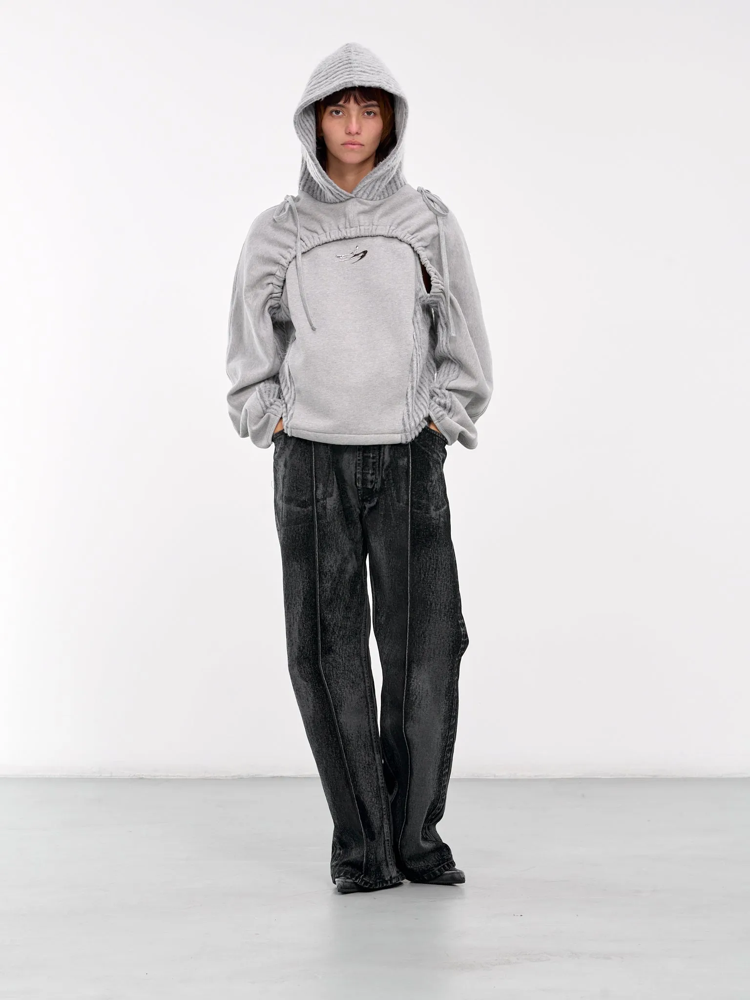 Cut-Out Shirring Hoodie (ATB1193W-GREY)