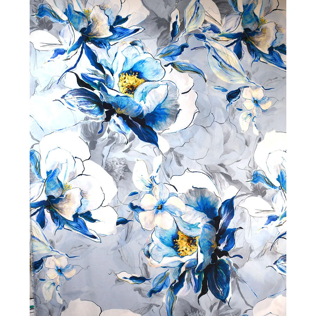 Designer Statement Floral Poly Satin Blue