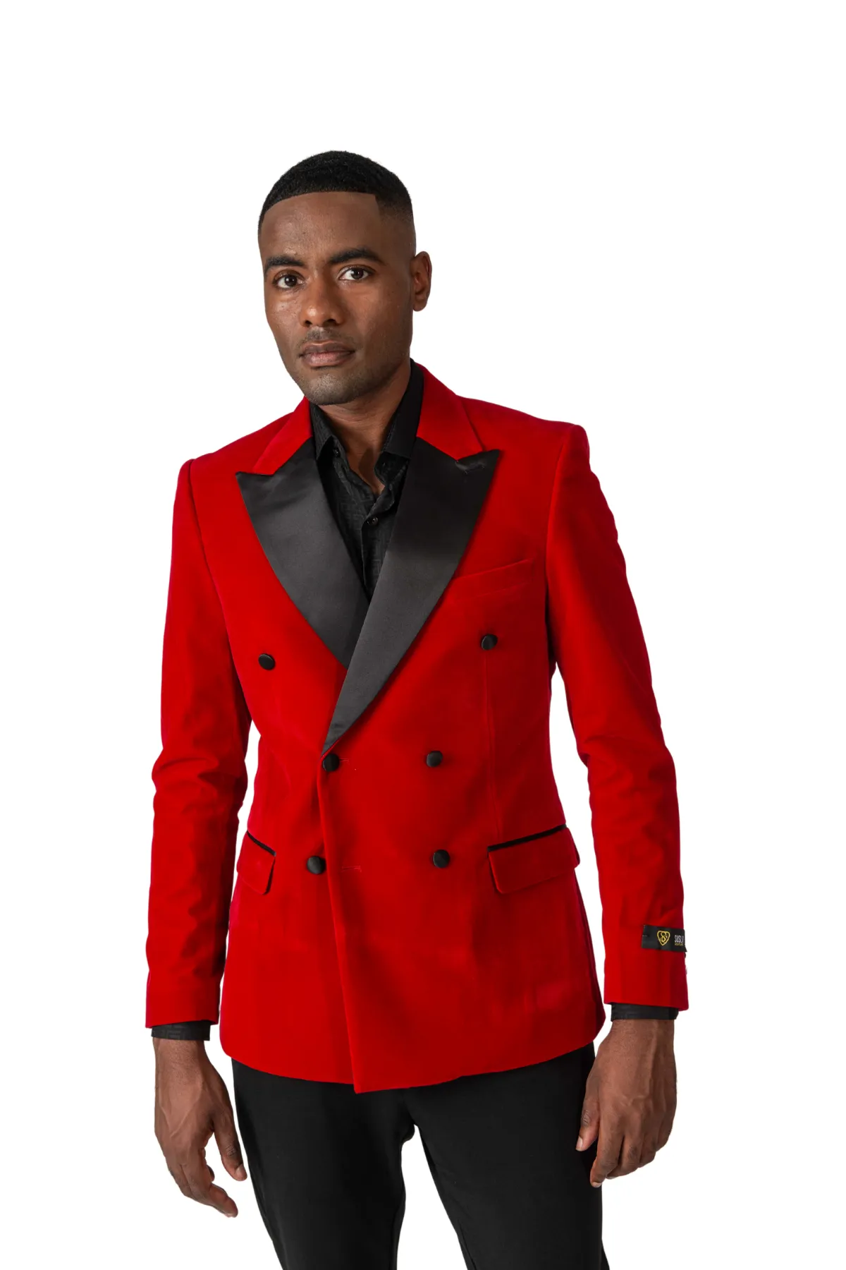 Double Breasted Velvet Blazer -Red