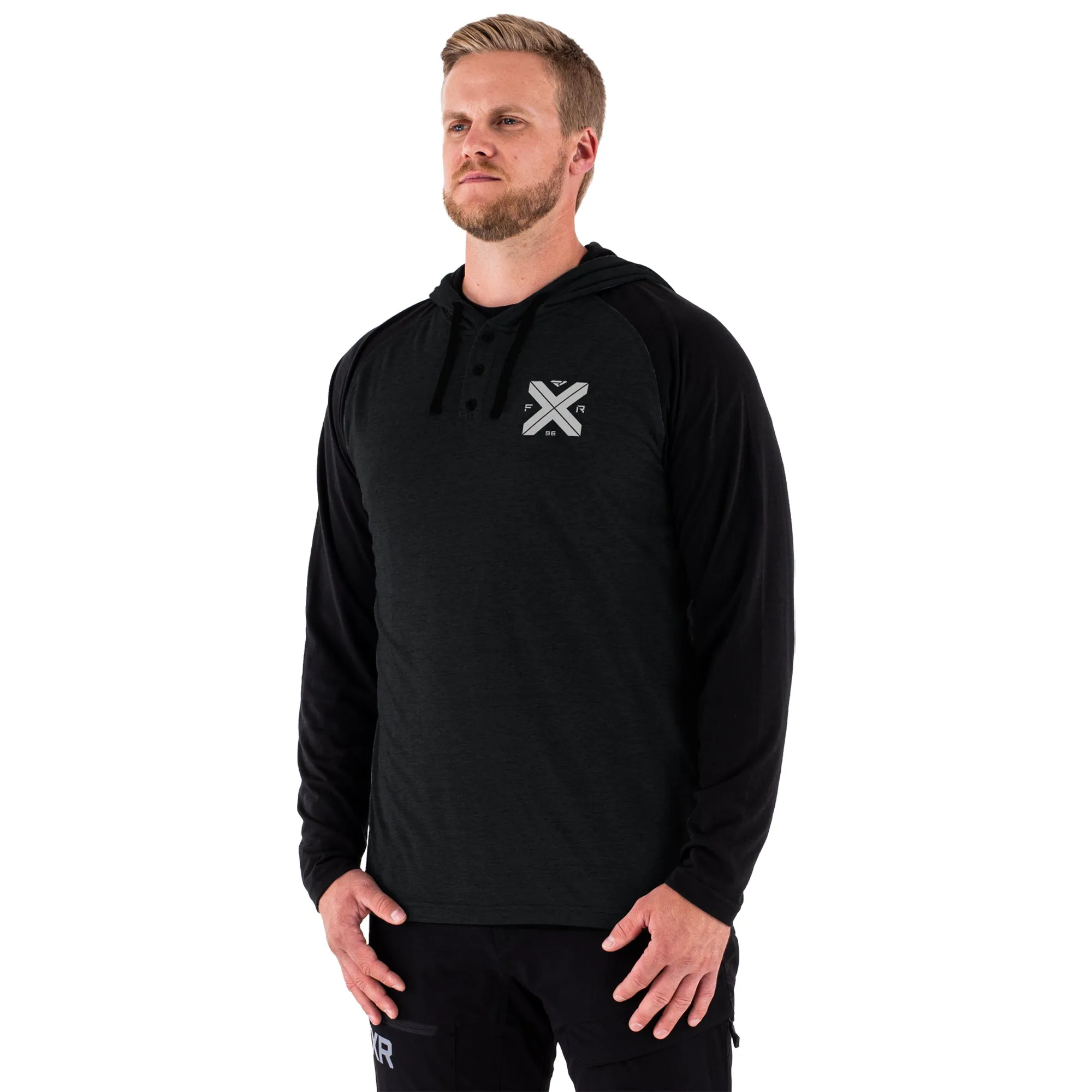 FXR  Black Grey Authentic Lite Tech Pullover Hoodie Quick-Dry Front Pocket