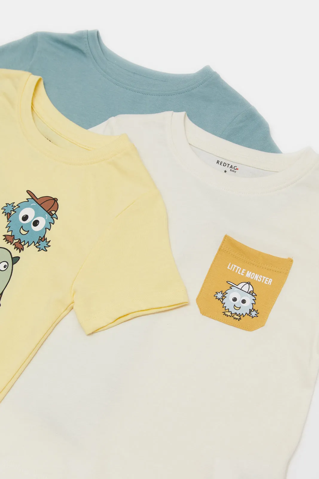 Infant Boys Assorted Plain And Printed T-Shirt Set (3 Piece)