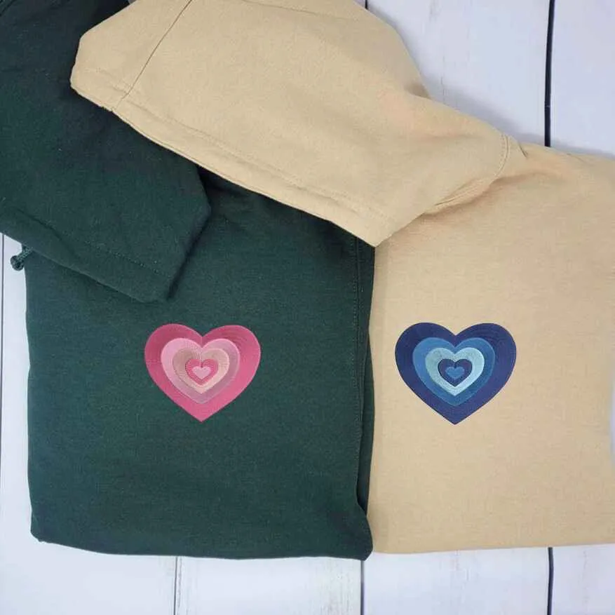 Layered Heart Embroidery Matching Couple Hoodies - Personalized Matching Hoodies For Couples