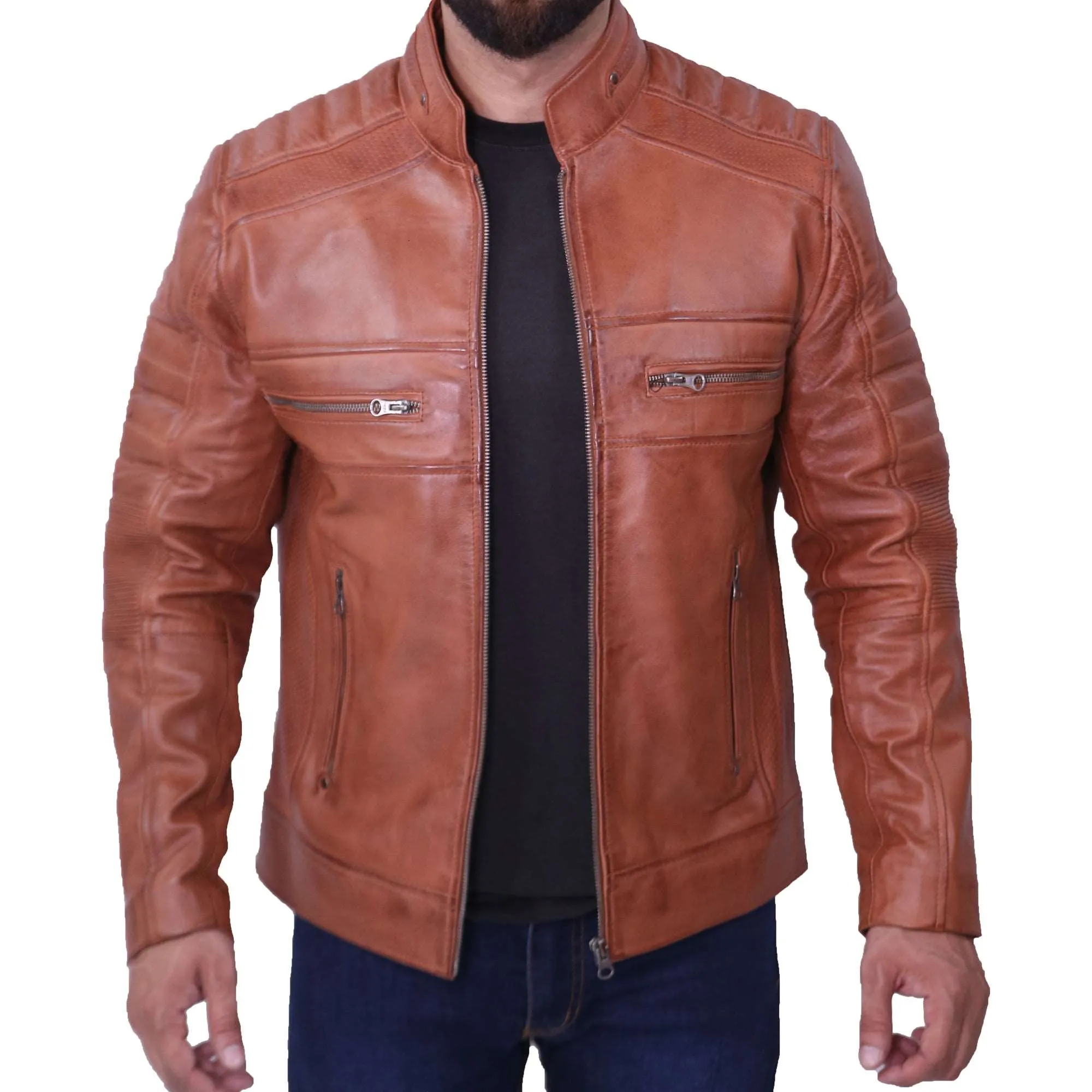 Men's Cafe Racer Brown Leather Jacket