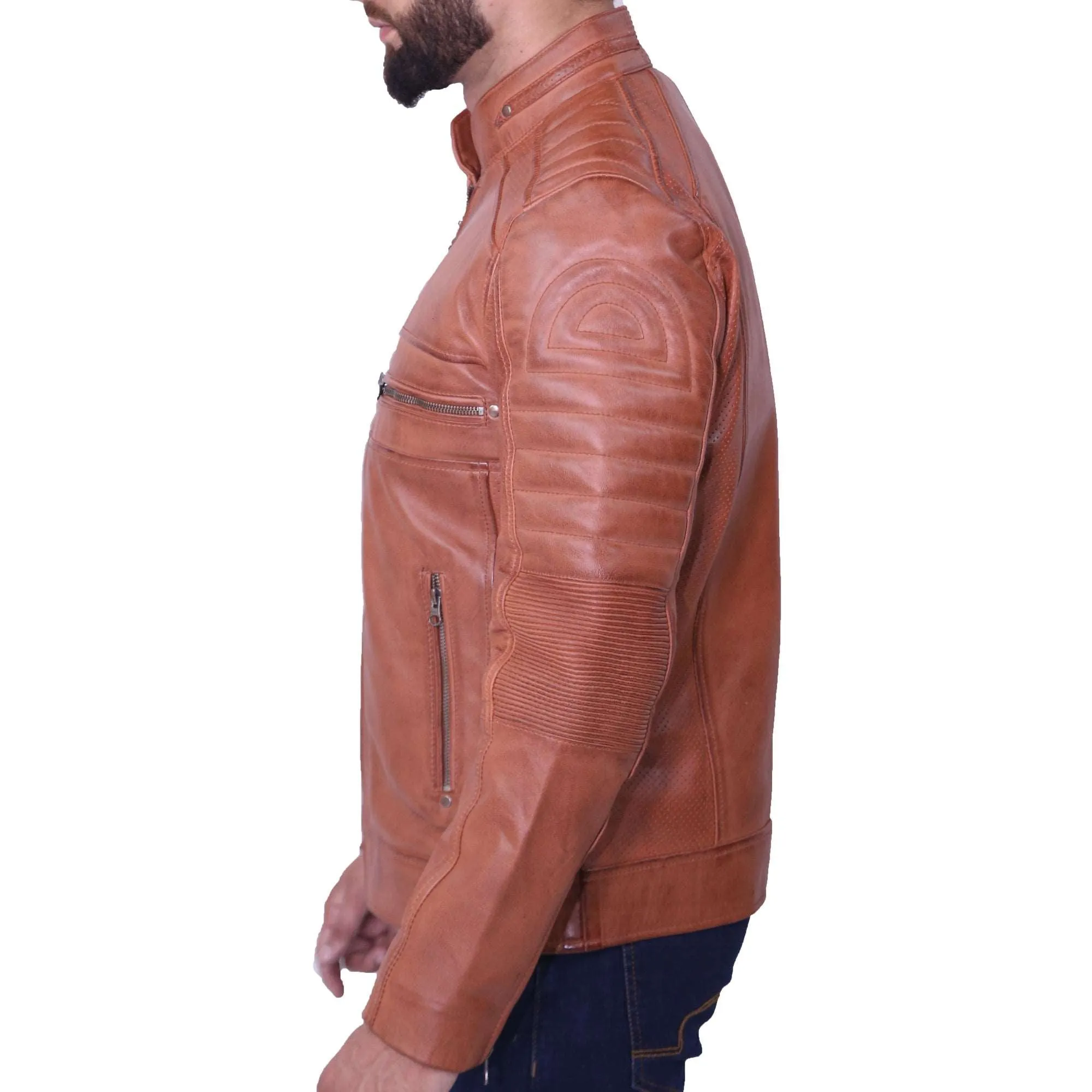 Men's Cafe Racer Brown Leather Jacket