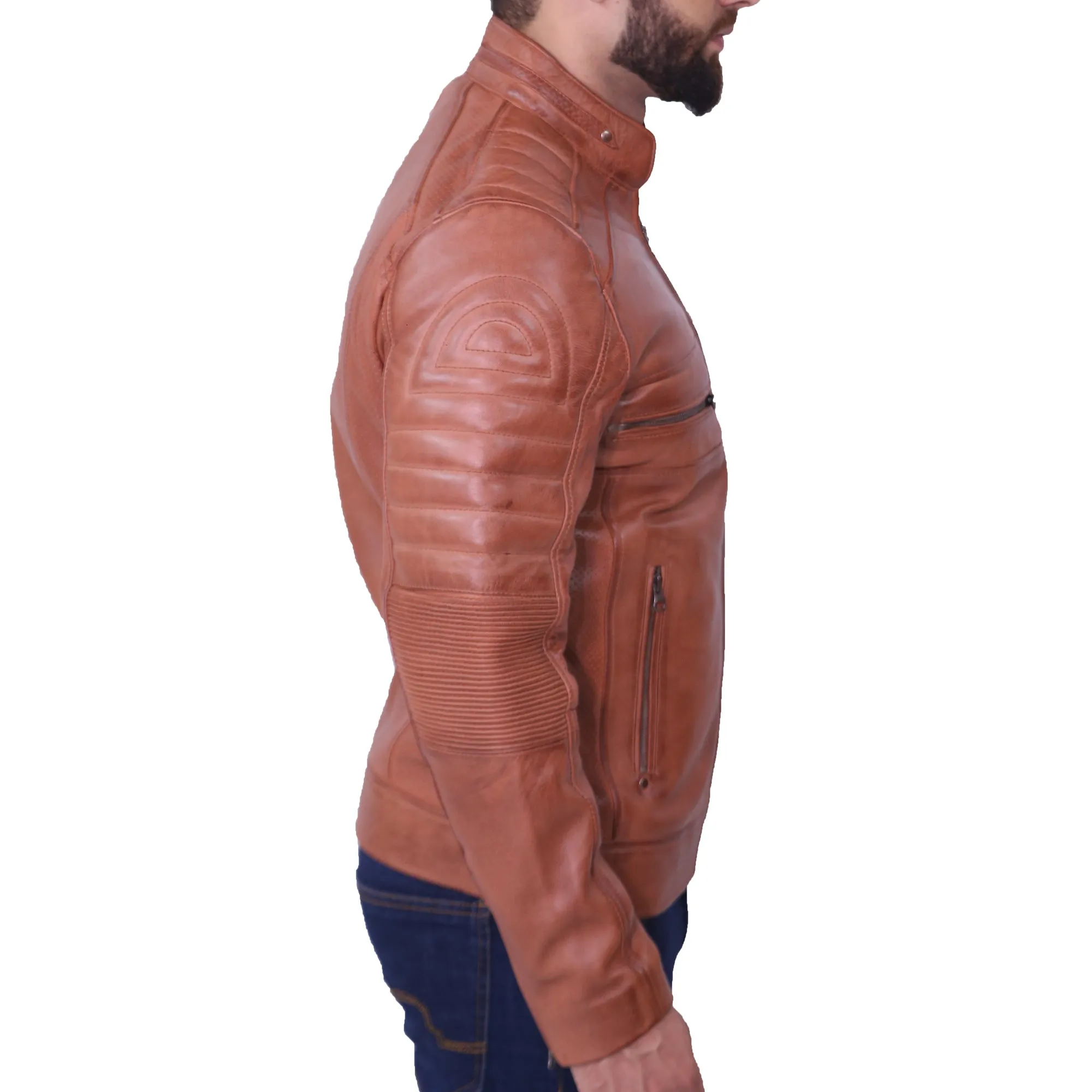 Men's Cafe Racer Brown Leather Jacket