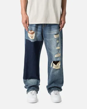 MNML Ultra Baggy Knee Thrashed Denim Jeans Blue