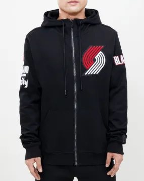 NBA PORTLAND TRAIL BLAZERS CLASSIC CHENILLE MEN'S FZ PO HOODIE (BLACK)