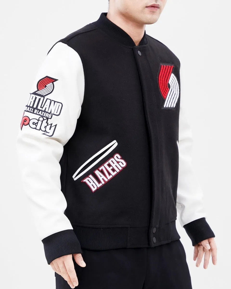 NBA PORTLAND TRAIL BLAZERS CLASSIC WOOL MEN'S VARSITY JACKET (BLACK/WHITE)