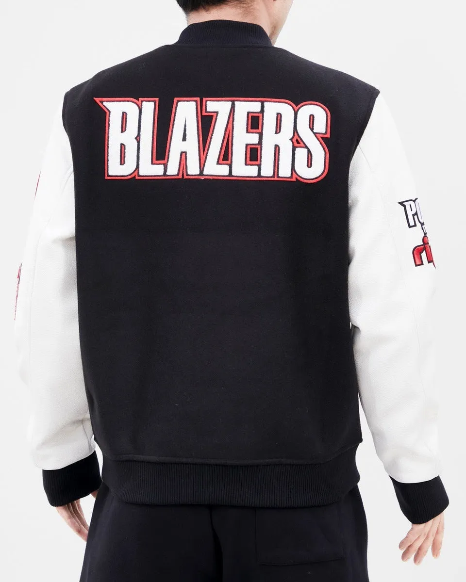 NBA PORTLAND TRAIL BLAZERS CLASSIC WOOL MEN'S VARSITY JACKET (BLACK/WHITE)