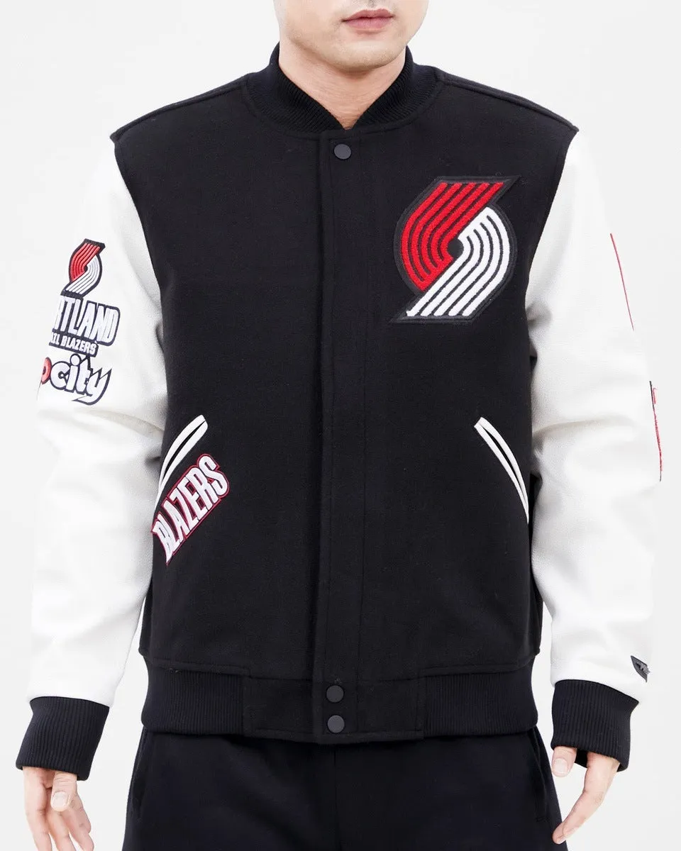 NBA PORTLAND TRAIL BLAZERS CLASSIC WOOL MEN'S VARSITY JACKET (BLACK/WHITE)