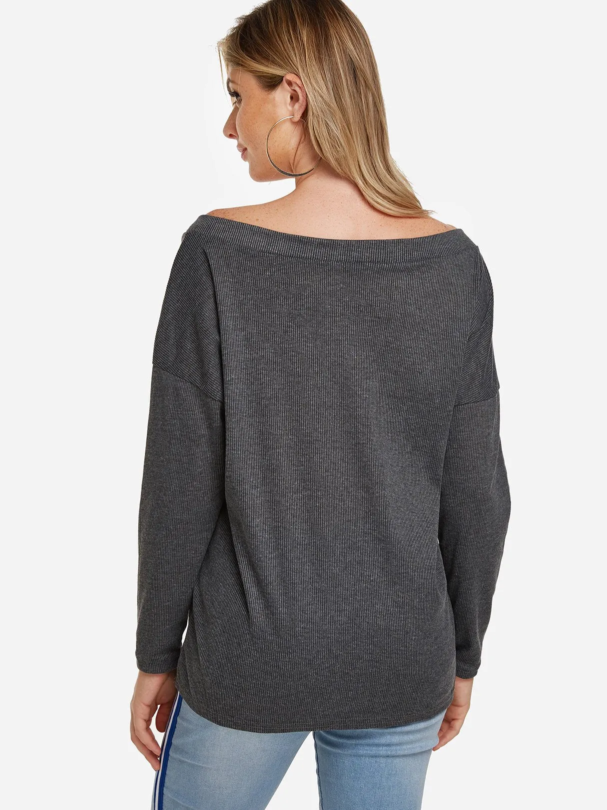 OEM ODM V-Neck One Shoulder Plain Long Sleeve Grey T-Shirts