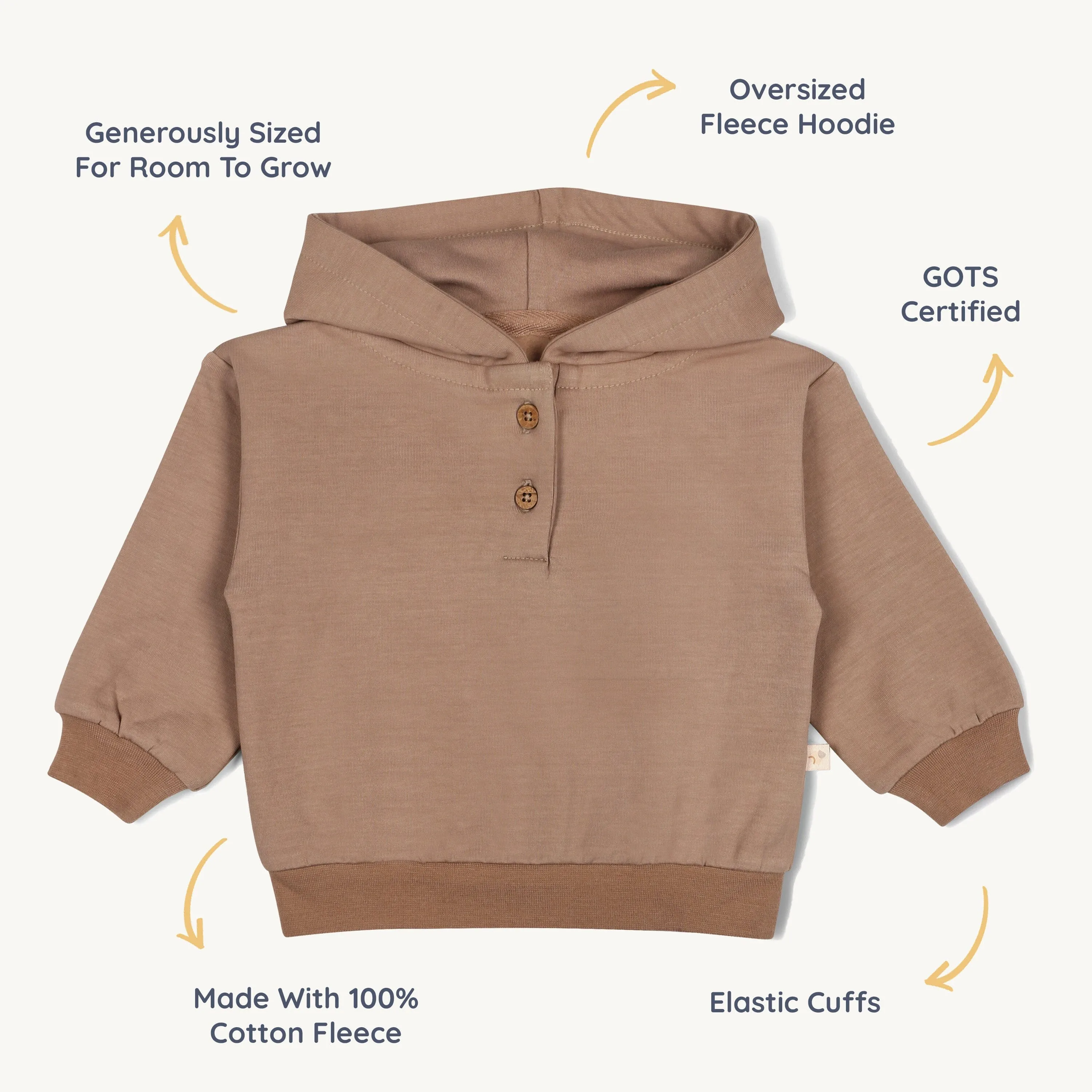 Organic Fleece Henley Hoodie | Taupe