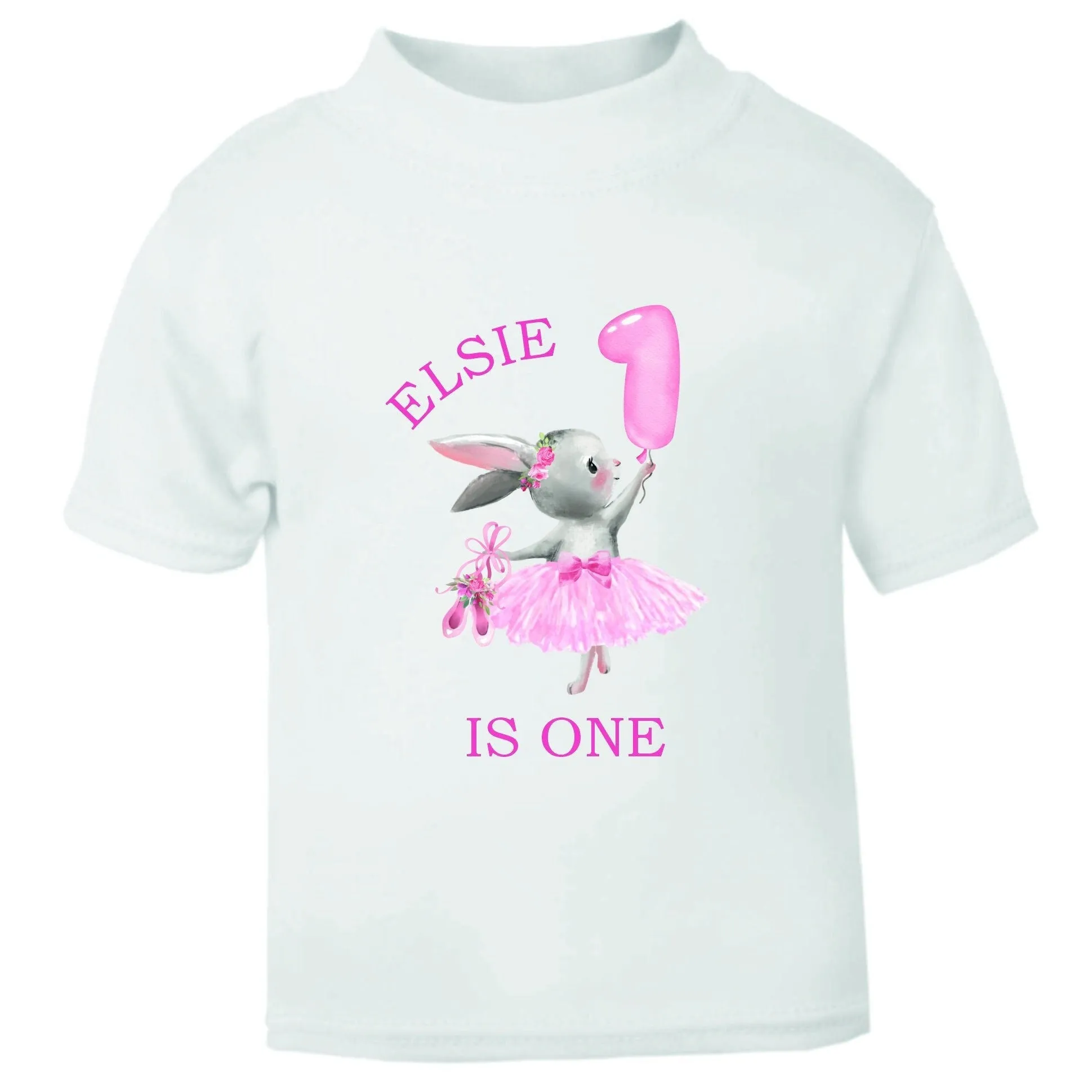 Personalised Cute Ballerina Bunny 1st Birthday T-shirt or Baby Vest - Little Girl - One Today T-shirt Pink