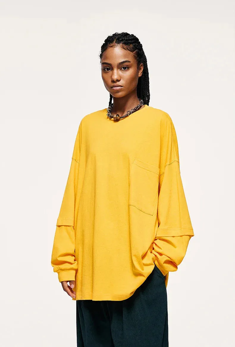 Pocket Layered Sleeve Basic Sweatshirt